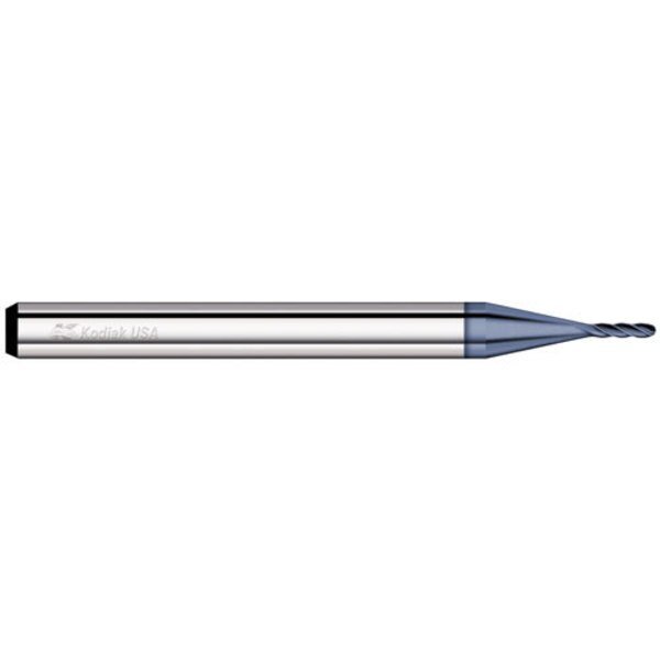 0.055 Carbide Endmill 4 Flute Micro Ball Nose ALTIN Coated, Kodiak Cutting Tools, Mfr#: 5526686